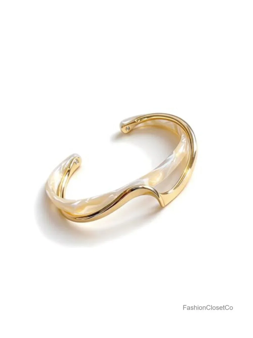 Wave Resin Bangle Bracelet, Gold Metal Wrapped Acrylic Open Cuff, Irregular